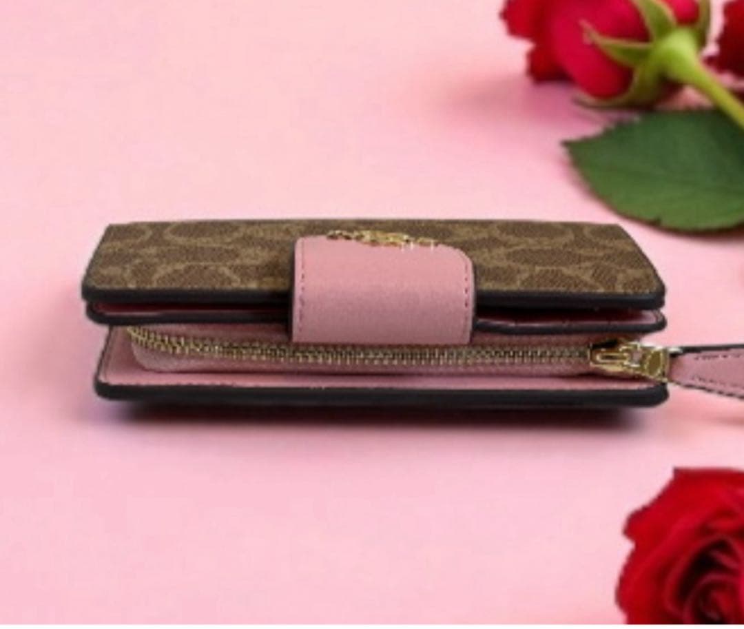 【新品】COACH 二つ折り財布 【新品】ブラウン ピンク