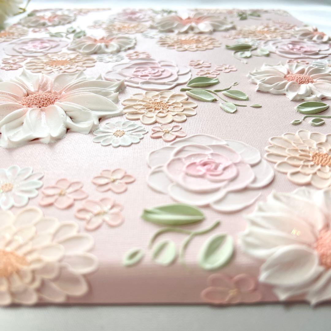 テクスチャーアート　絵画　インテリアアート　花　立体　絵　北欧インテリア　花の絵