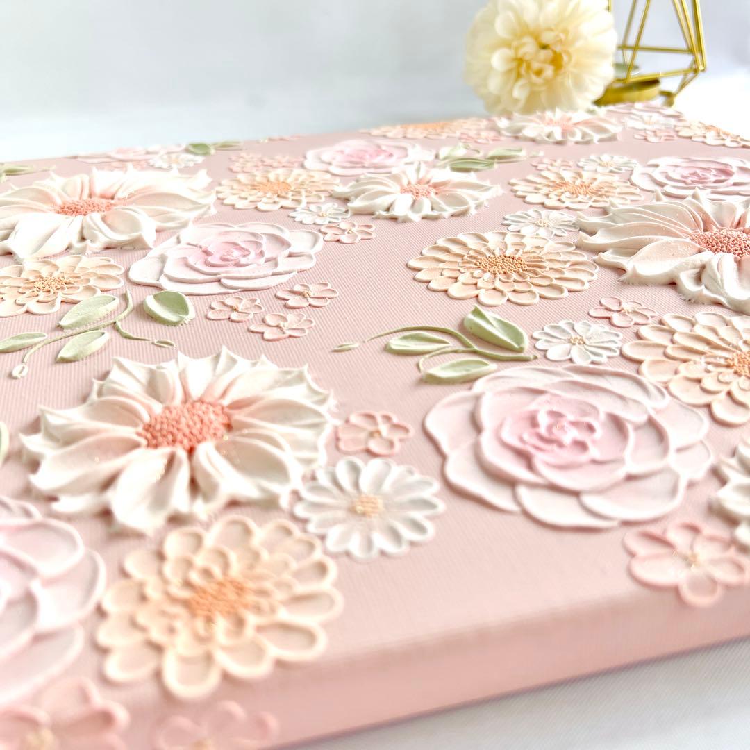 テクスチャーアート　絵画　インテリアアート　花　立体　絵　北欧インテリア　花の絵