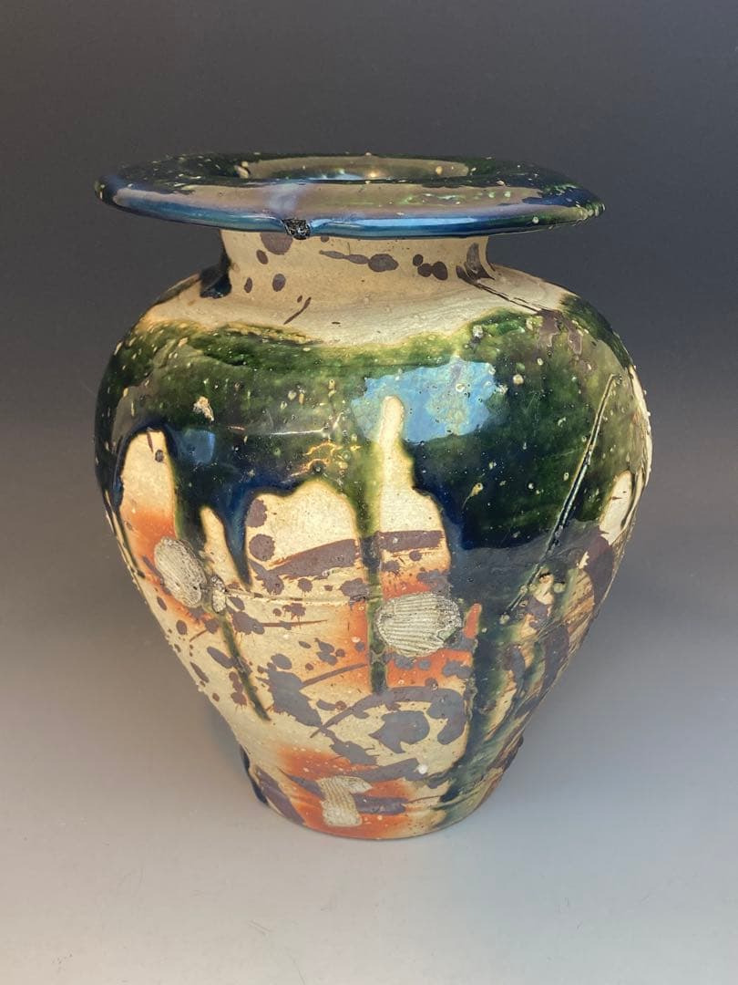 鯉江良二 作 織部オリベツボ壷花瓶 箱なし 本物保証