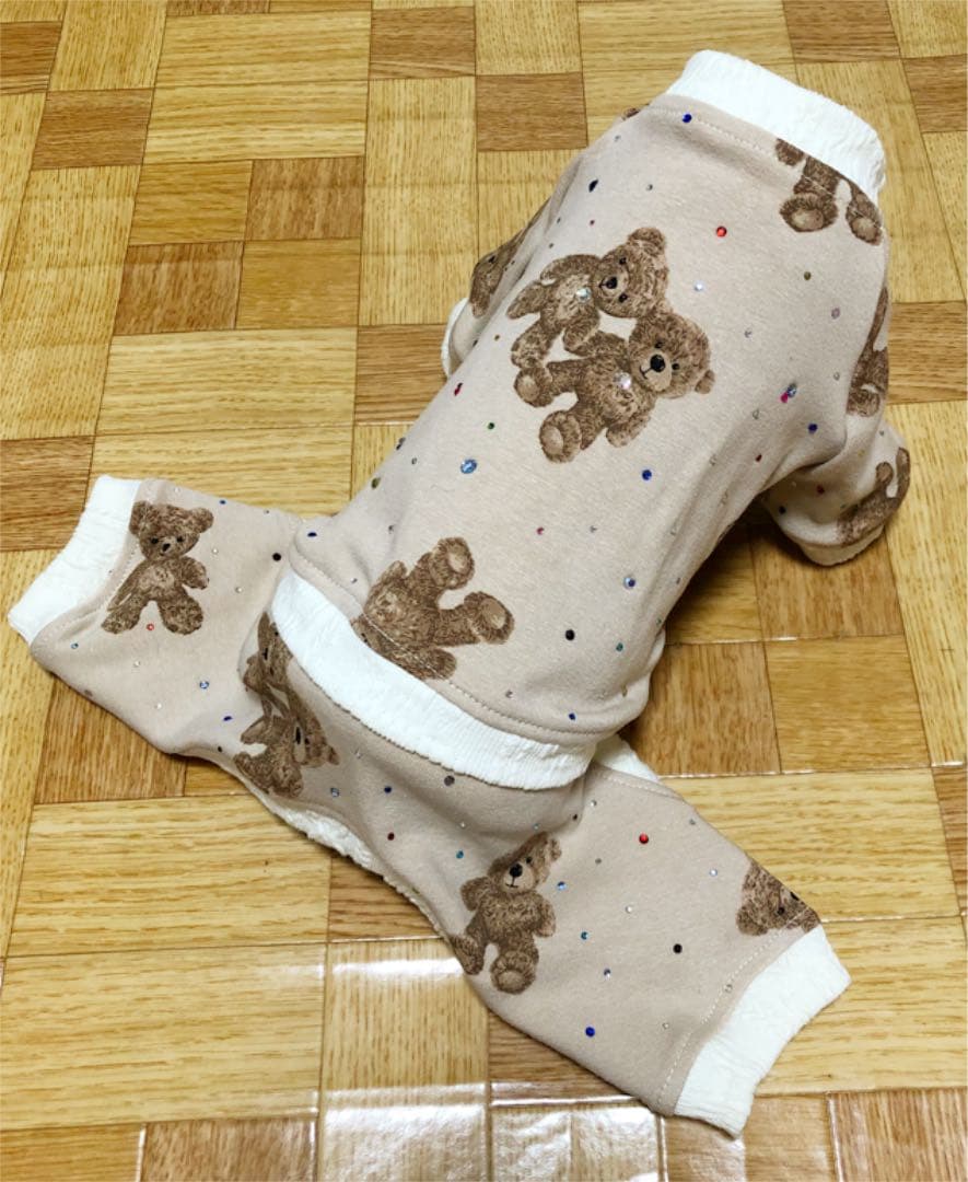 U´•ﻌ•`U キラキラくまちゃん ラグランロンパース ベージュ
