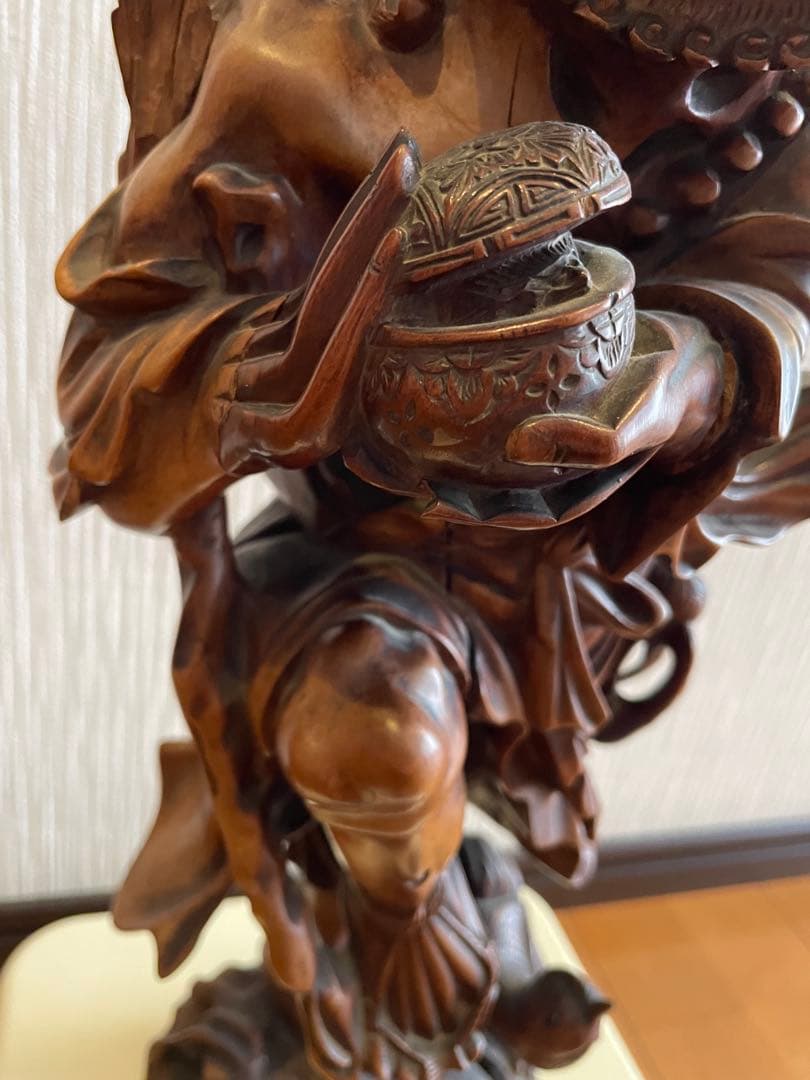 美術品級木製彫刻像 高さ約40 cm 2.22 kg 人物像　置物　黄楊(ツゲ)