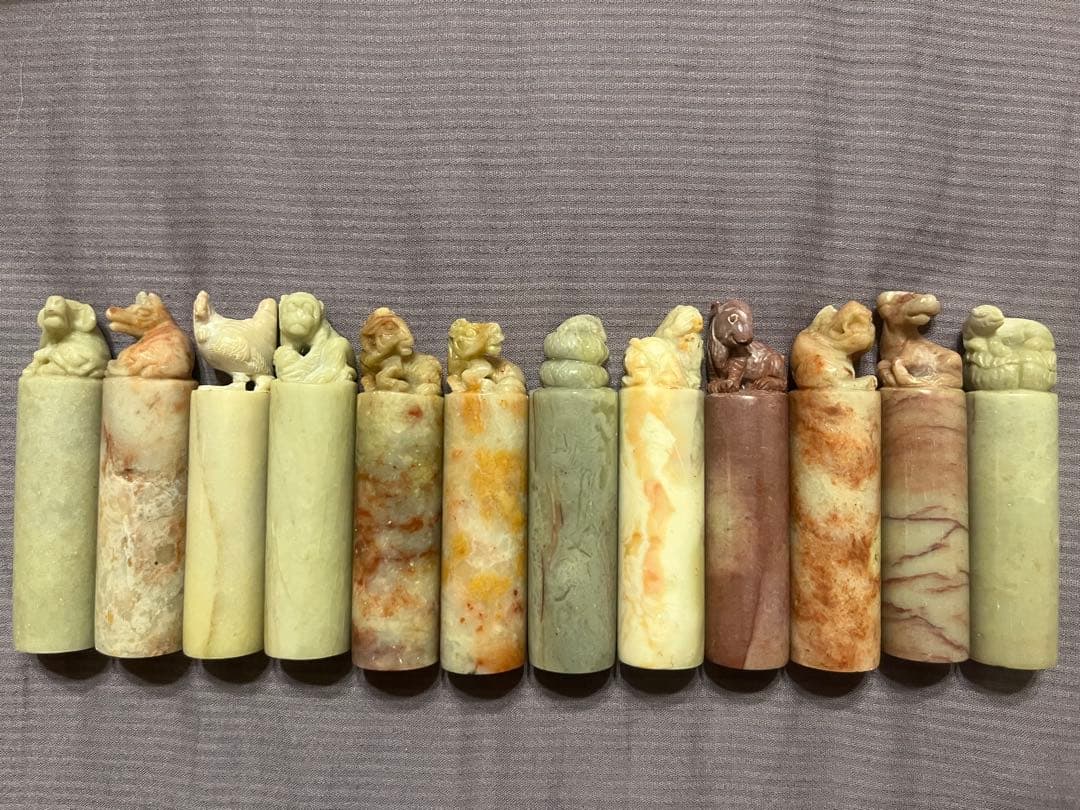 印鑑　石　印材　スタンプ　彫刻　干支　12支　ハンコ　伝統工芸　分化　骨董