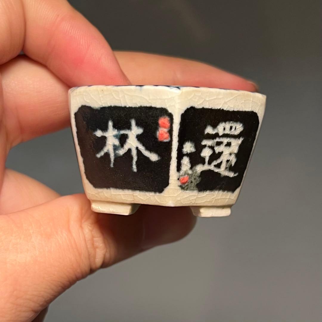 724.木黄 漢詩六角鉢 盆栽鉢 植木鉢 4.6*5*2.9cm