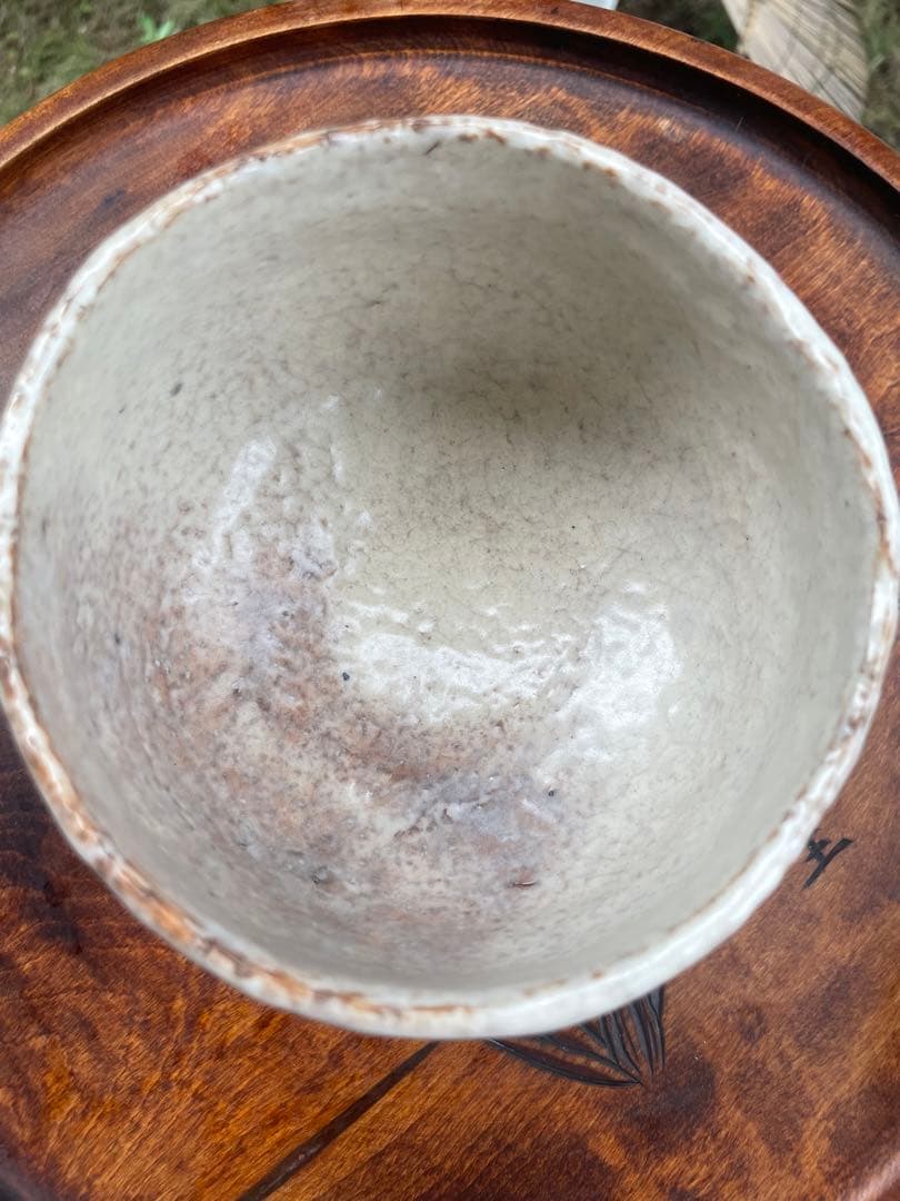 新品　萩焼　時司作　灰色の丸型茶碗と木製箱　説明書　共箱付　茶道　お茶碗