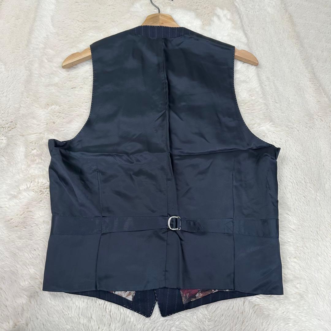 美品✨ポールスミスロンドン 花柄 裏地 シルク混 ストライプベスト ジレ 紺 M