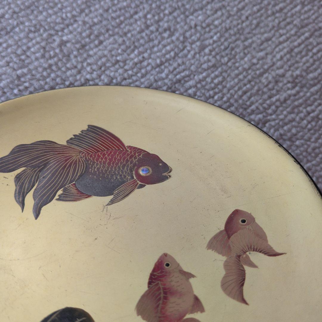 金地　金魚・猪苗代湖デザイン　金色小皿　8枚セット
