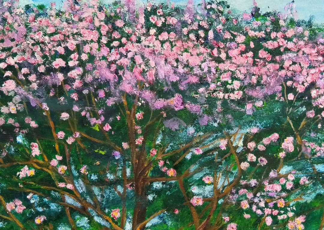 油絵 風景画 さざんか(山茶花) P10【12月】