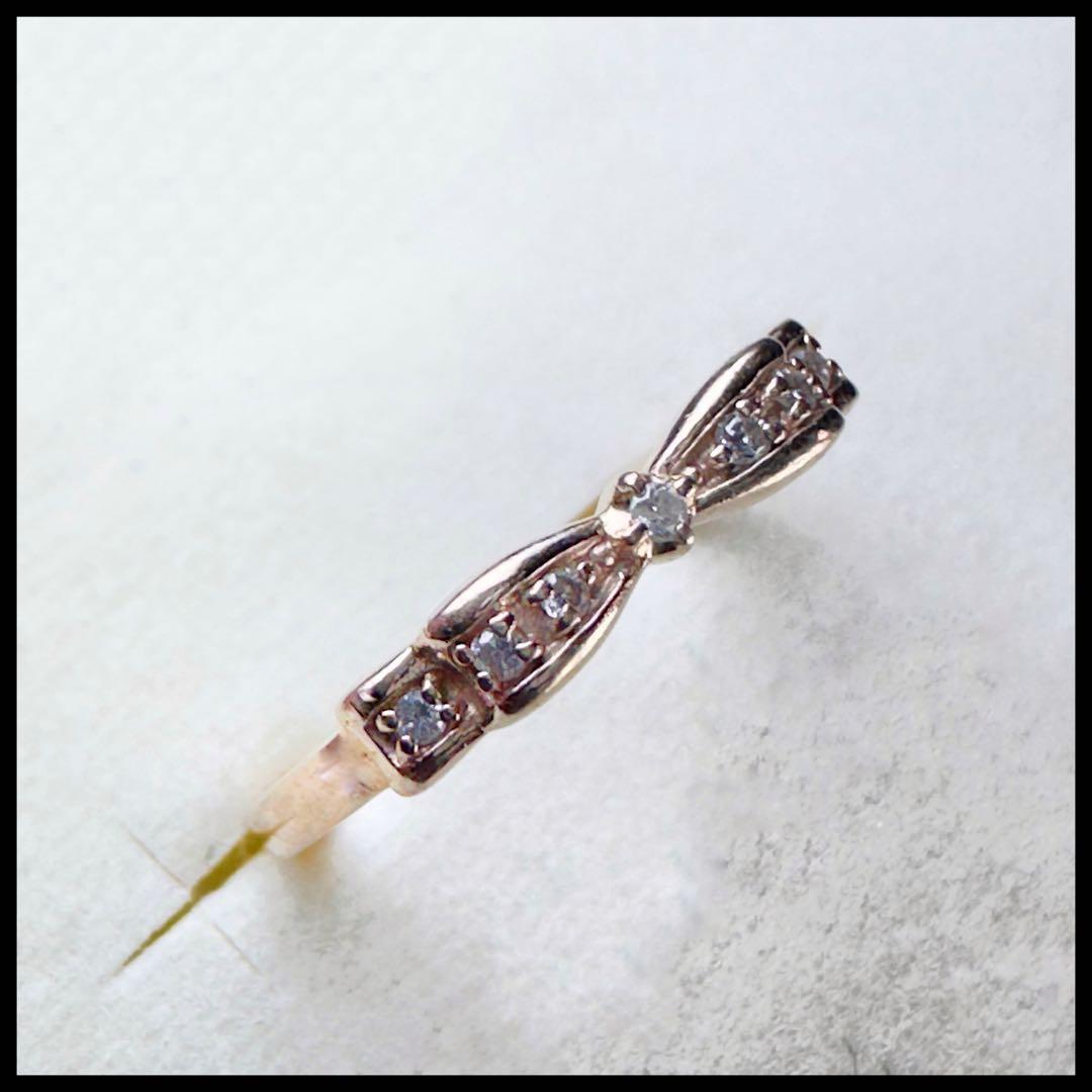 4°C K10 リボン型FDメレダイヤモンド　内側にルビー　ピンキーリング #5