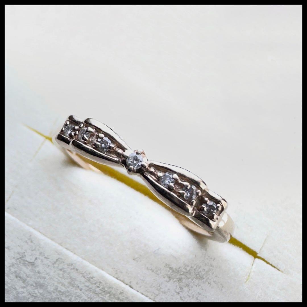 4°C K10 リボン型FDメレダイヤモンド　内側にルビー　ピンキーリング #5