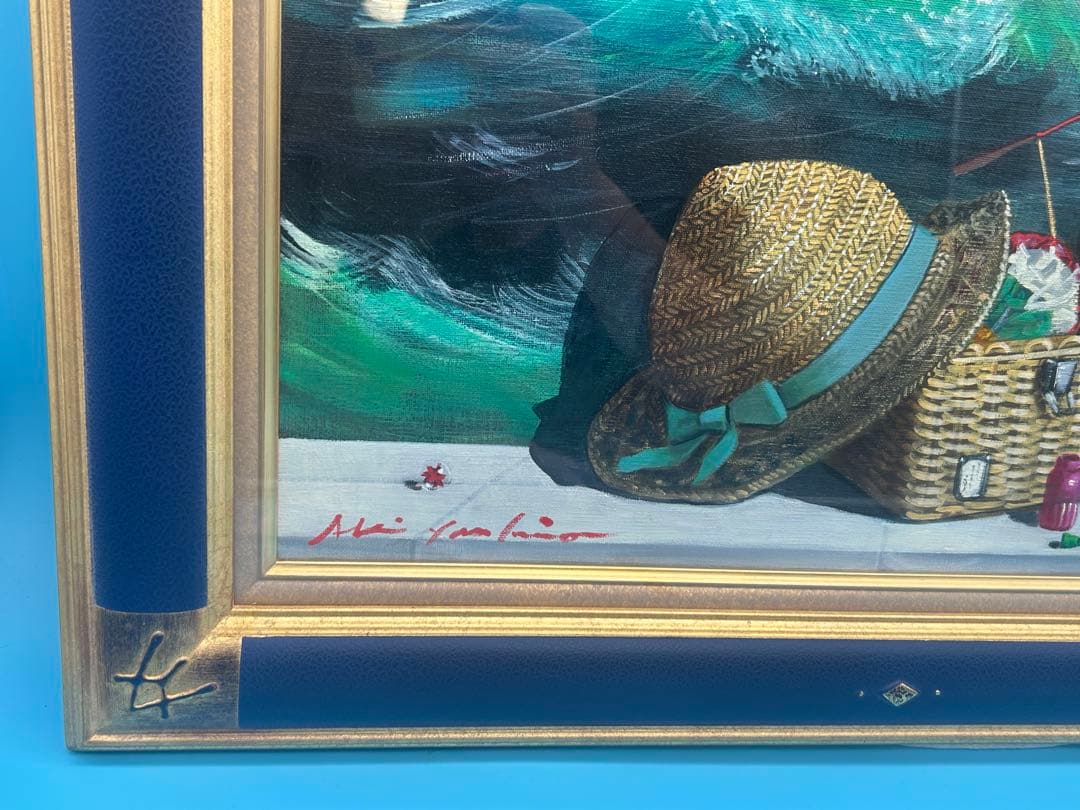 安*雄様 八代亜紀 『海への想い（静）』 油彩画 直筆サイン入り ミリオンアート