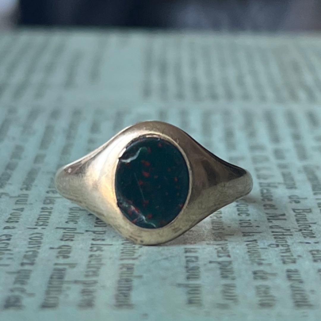 訳あり　英国　イギリス　ヴィンテージ　9k 9金　ブラッドストーンリング