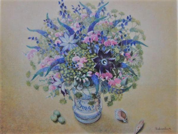 櫻庭優、『花』、希少画集より、状態良好、新品木製額・額装付