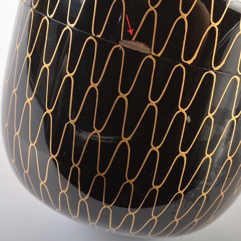 茶道具　山中塗　熊谷秀穂作　黒金網目蒔絵　中棗　共箱　V　R6783