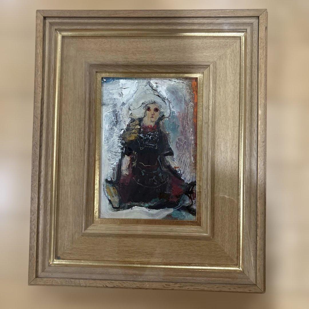 【引き取り限定】油彩画 人形画 木製フレーム