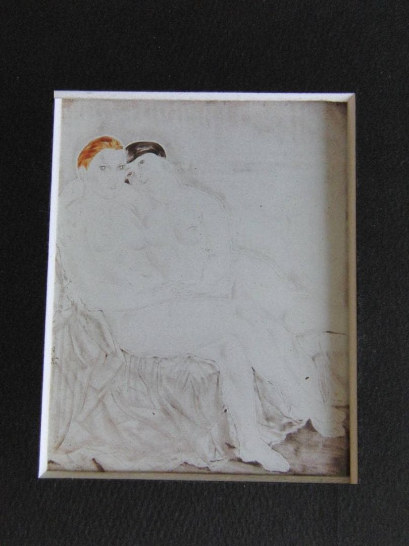 藤田嗣治、「Les Deux Amies」、希少画集の額装画、人気作品