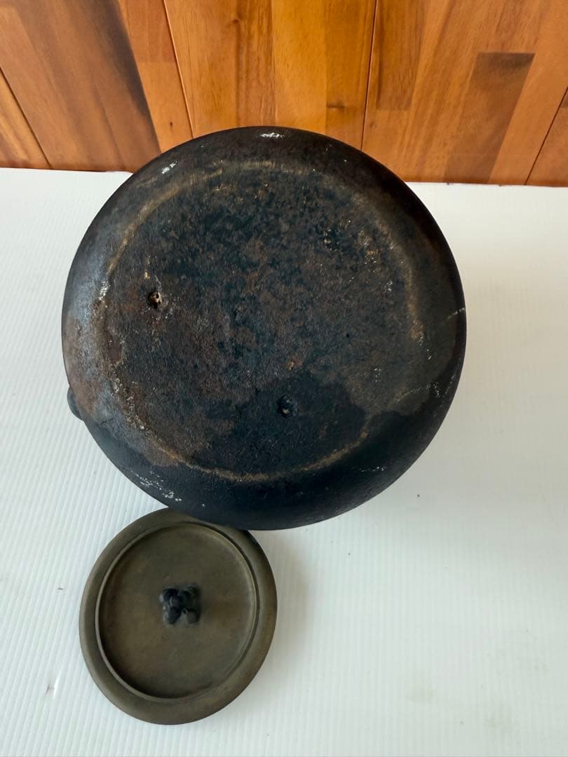 龍文堂造 鉄瓶 茶道具 工芸品 茶器 アンティーク 骨董品 時代物(a8)