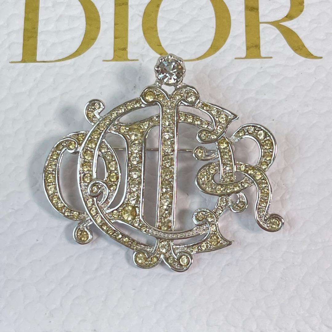 美品✨ディオールDIOR 旧ロゴ　エンブレム　ブローチ　ラインストーン
