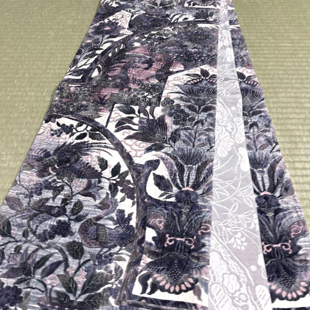 正絹　西陣織【渡文】全通袋帯《纐纈　花　鳥》