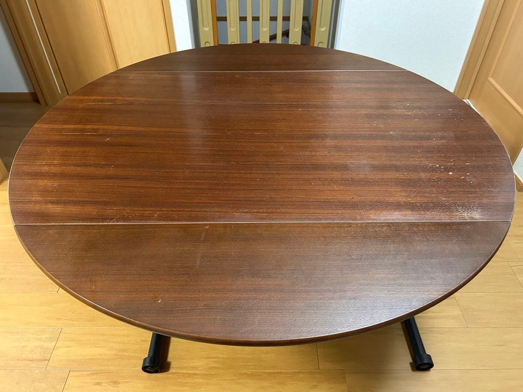 木製円形ダイニングテーブル 折りたたみ式