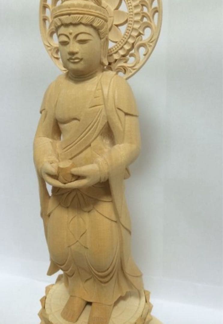 新品　桧木 観音勢至 27cm 仏像木彫り