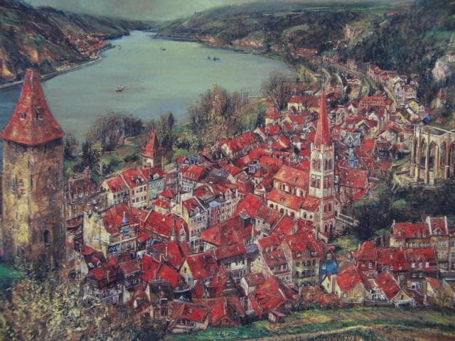 花巻碧、【ぶどう畑からの眺め】、希少な額装用画集より、新品額装付