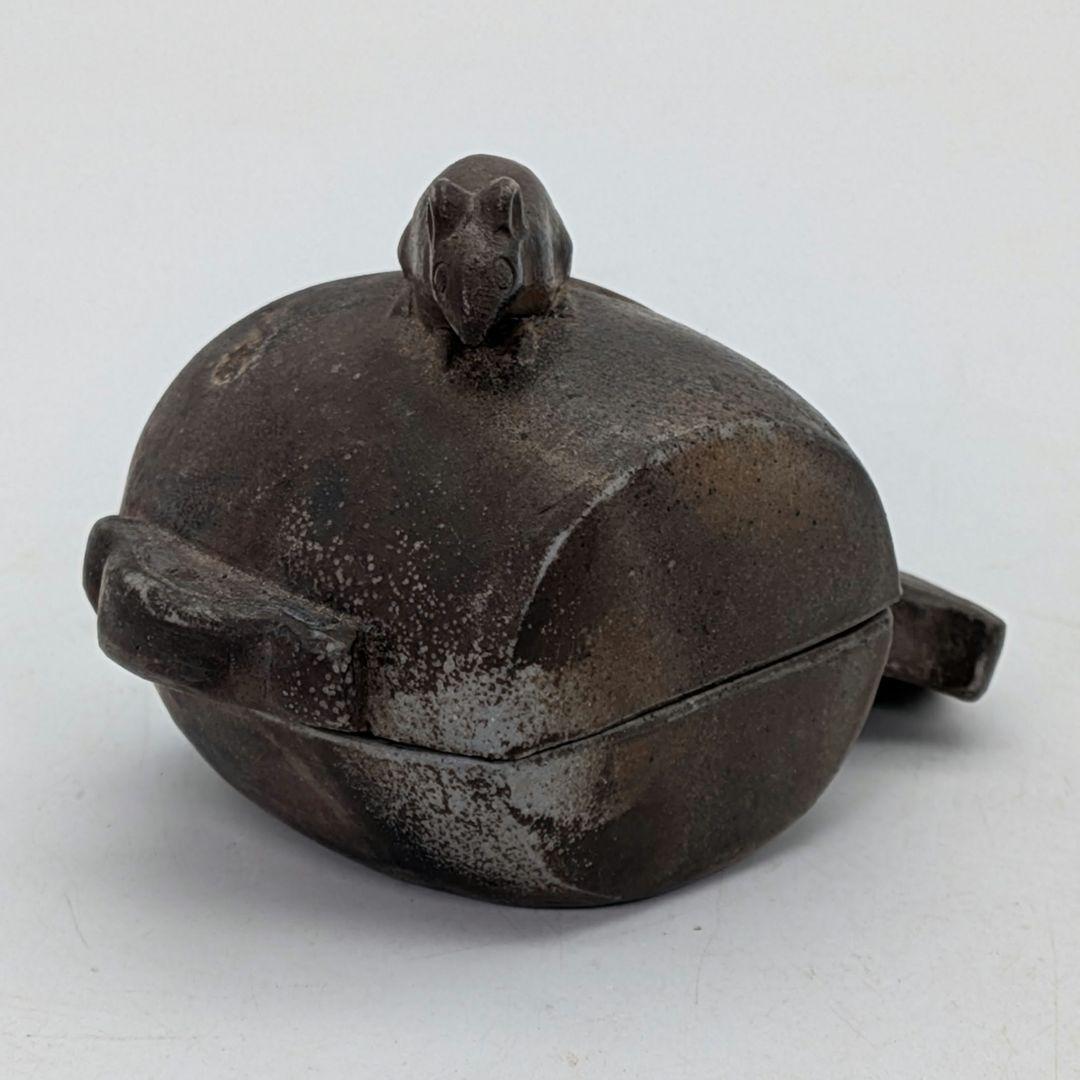 金重利陶苑 備前焼 子香合 合箱合布 抹茶道具 香道具 香盒 干支香合 金彩緋襷