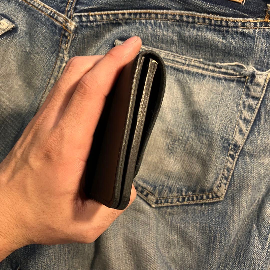 薄型ミドルトラッカーウォレット 2層 ブラス 栃木レザー ハンドメイド