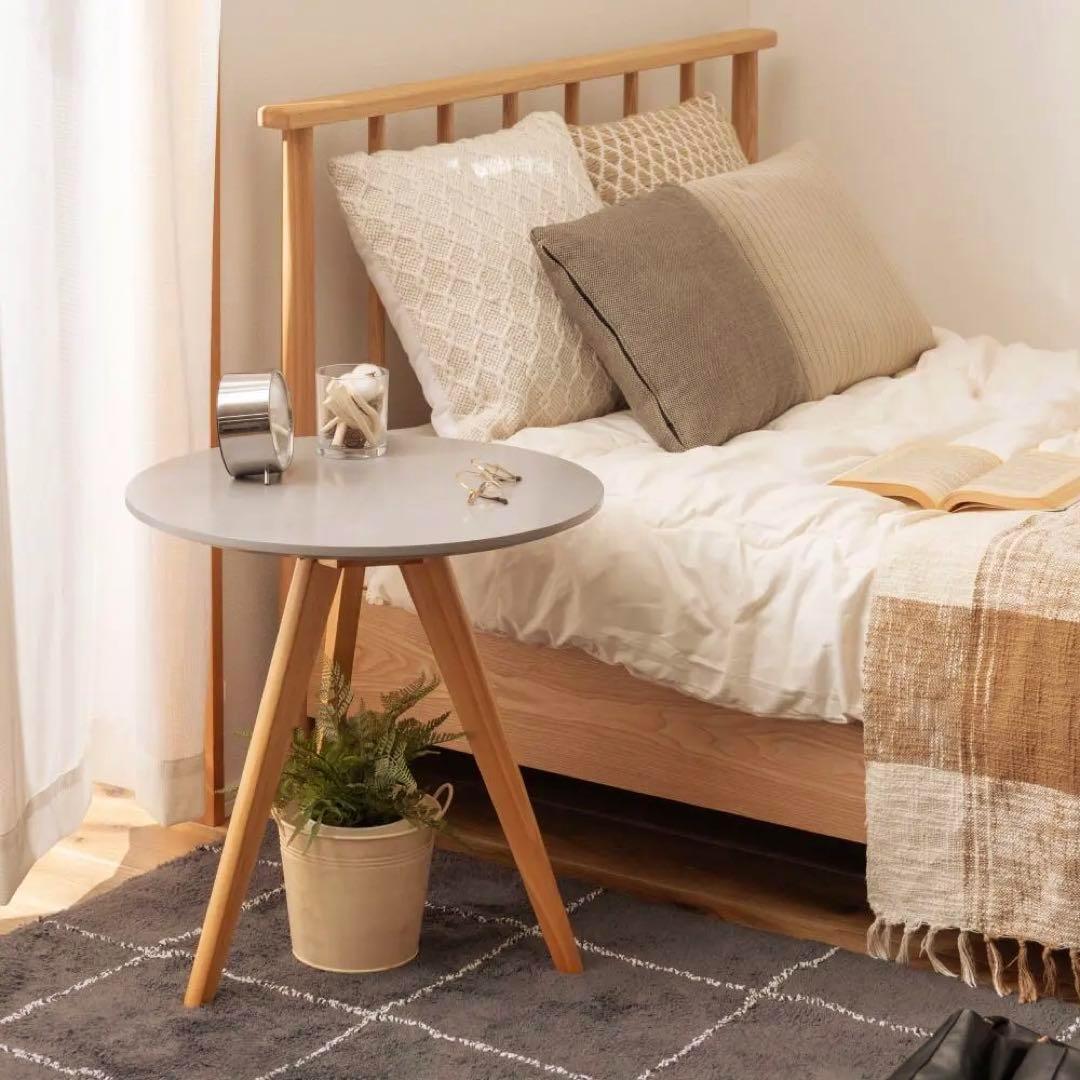 北欧 木製 サイドテーブル グレー ベッド ソファー コーヒー ロー 丸 花台