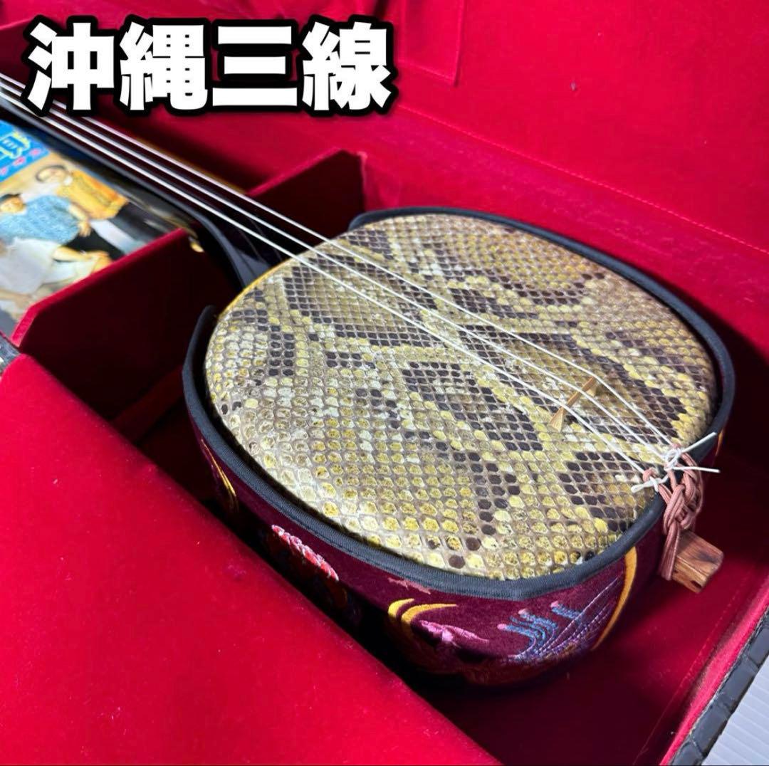 本日限定価格　沖縄三線　黒塗り　天然　蛇皮　ハードケース　和楽器