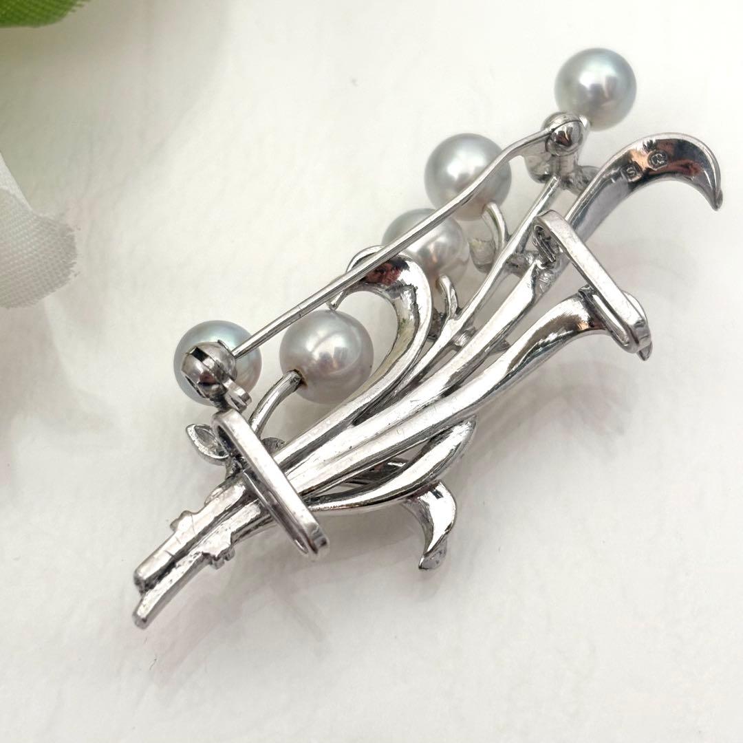 380【ミキモト】シルバー　パール　ブローチ　帯留め