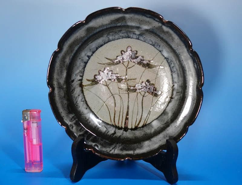 唐津焼　中里重利　三玄窯　絵唐津　芙蓉文　輪花　大皿　大鉢　共箱 2186