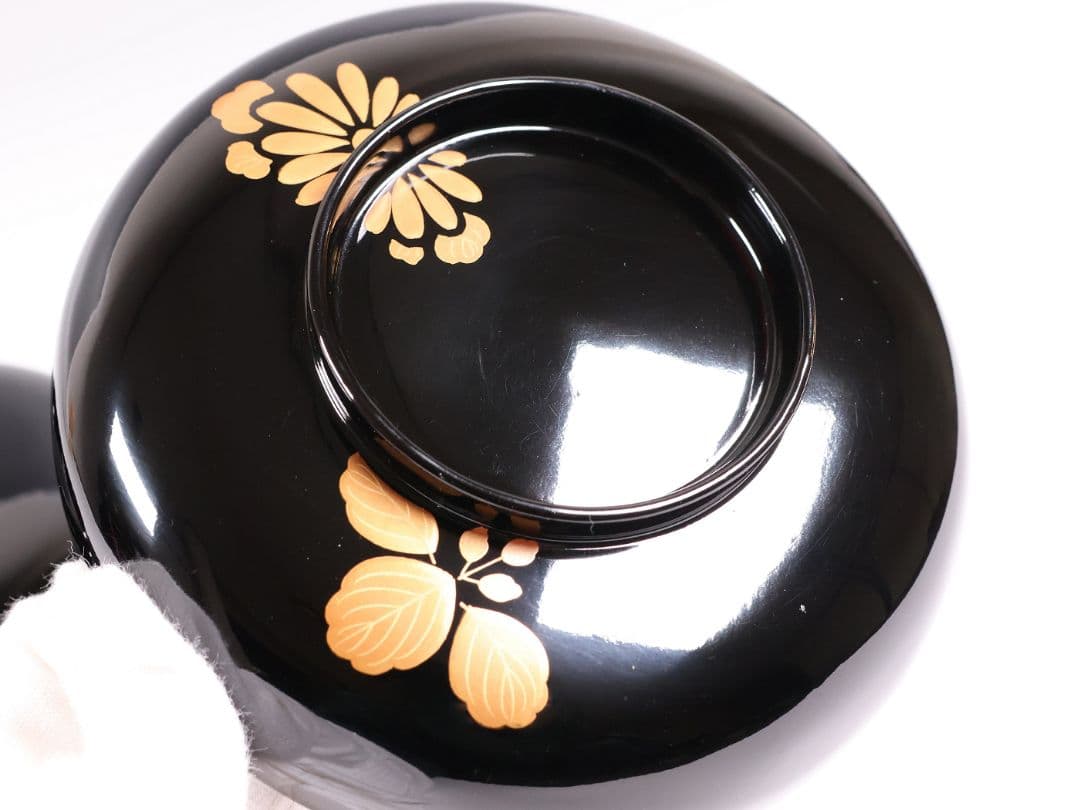 【CM399】天然木漆塗 菊桐鳳凰金蒔絵 黒塗 煮物椀 1客 昭和期 木製漆器