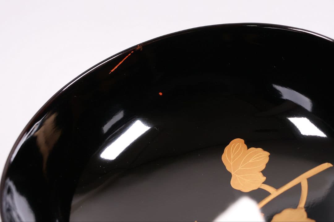 【CM399】天然木漆塗 菊桐鳳凰金蒔絵 黒塗 煮物椀 1客 昭和期 木製漆器