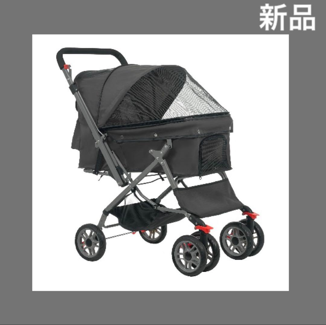 新品　ペットカート　ペット用品　犬用品　4輪　折りたたみ　ブラック