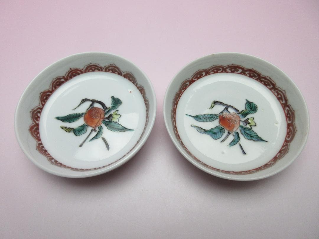 九谷 角福 赤絵 桃紋 豆皿 小皿 １０枚 MO70718