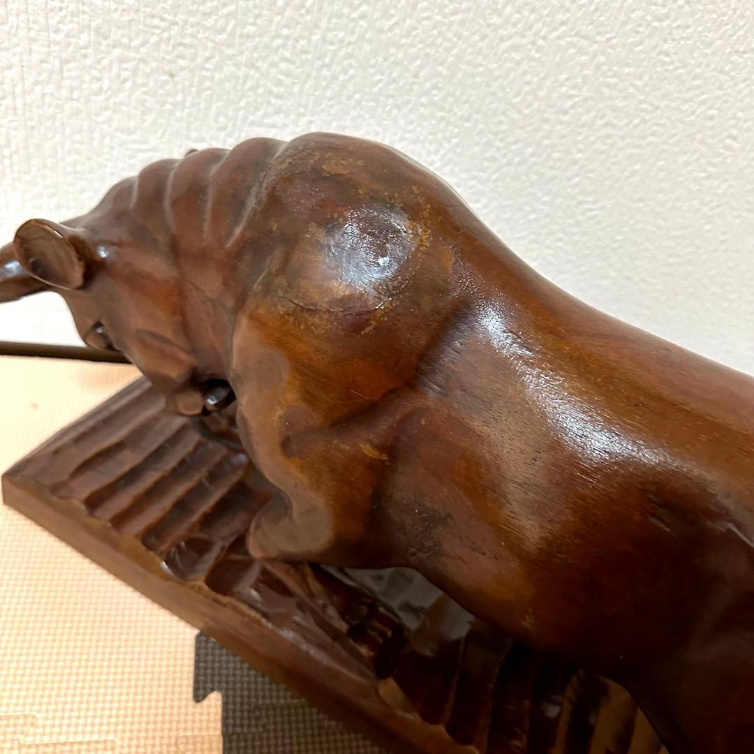 【訳あり品】牛 闘牛 木彫 骨董 古美術 置物 オブジェ アンティーク　縁起物