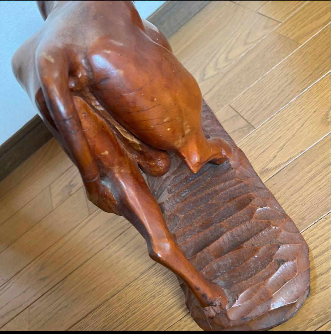 【縁起物】一本 木彫り 牛 重厚感 置物 風水 オブジェ