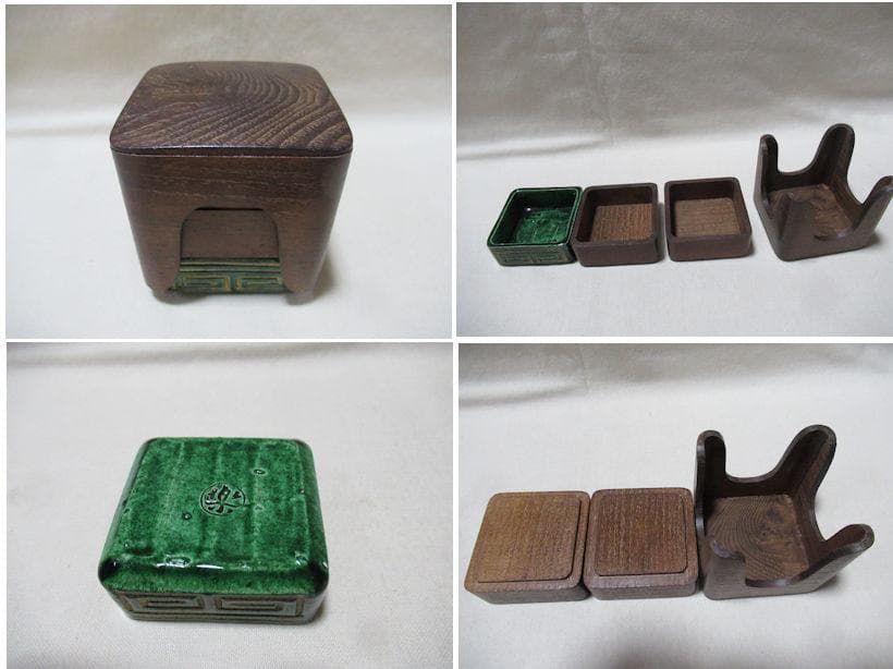 香道具　桑盆　重香合　聴香炉　銀葉　銀葉挟　木製火箸