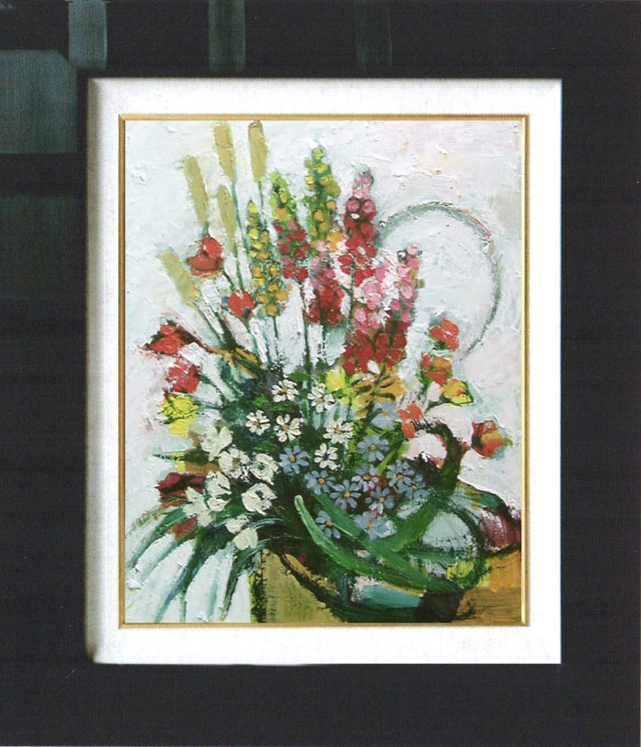 油絵 菅家令子 絵 絵画 インテリア 額付(黒) uF6-111202 花