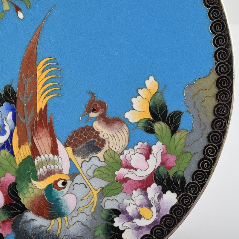 中国　古七宝琺瑯彩　七宝焼　安藤七宝店　盤　皿　2点　時代箱付　M　R9532B