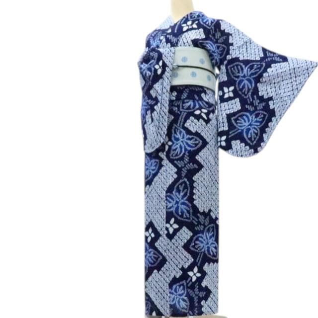 Y3389◆美品 有松鳴海絞り 居敷当て付 手縫い 高級浴衣 洗える夏着物