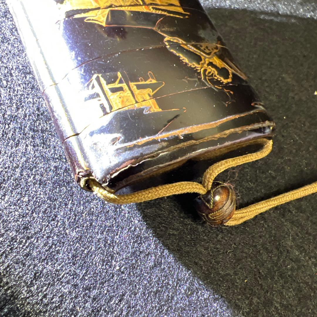 江戸時代　蒔絵木彫五段印籠、透彫木彫根付　43g 東Y8-0109☆2Fタルチ