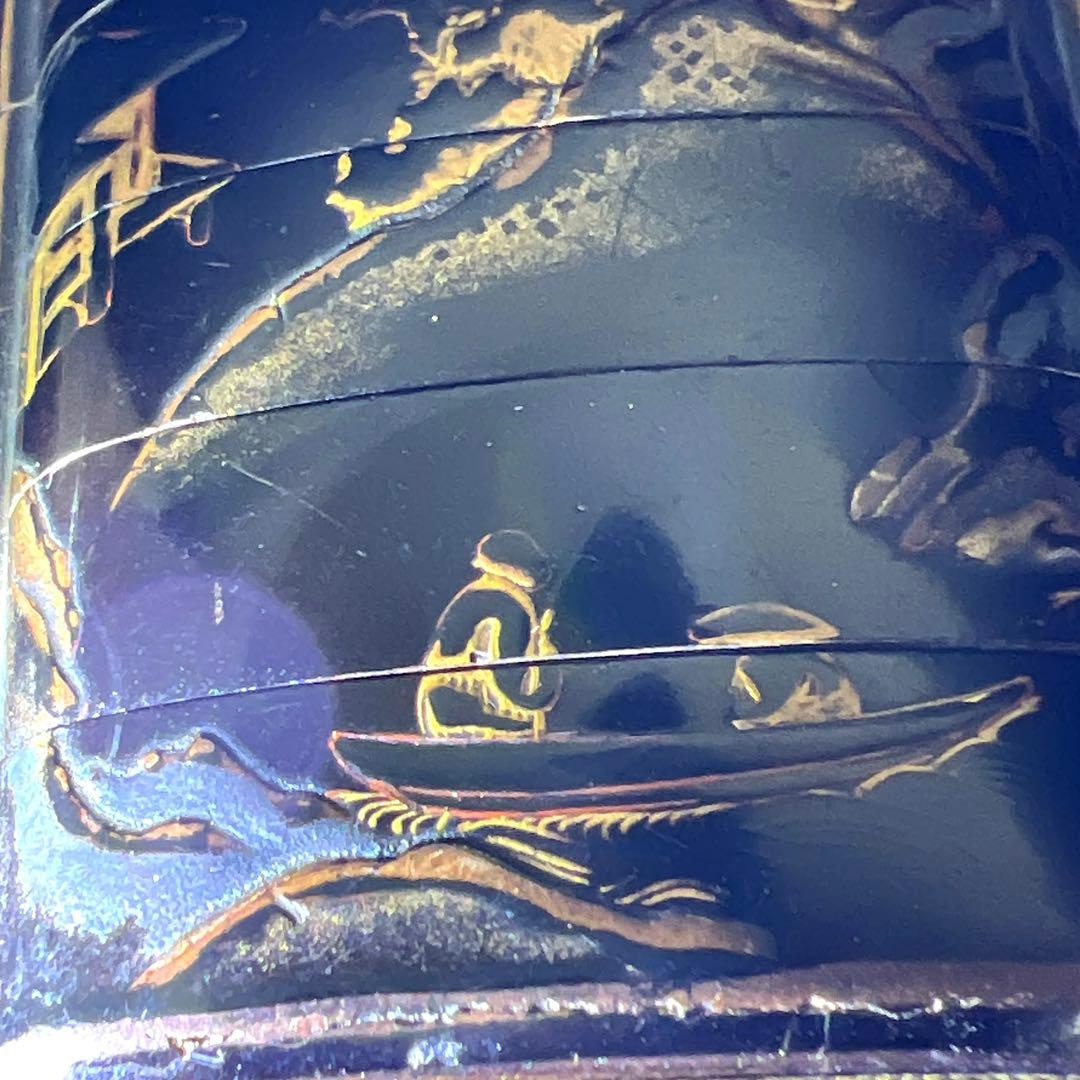 江戸時代　蒔絵木彫五段印籠、透彫木彫根付　43g 東Y8-0109☆2Fタルチ