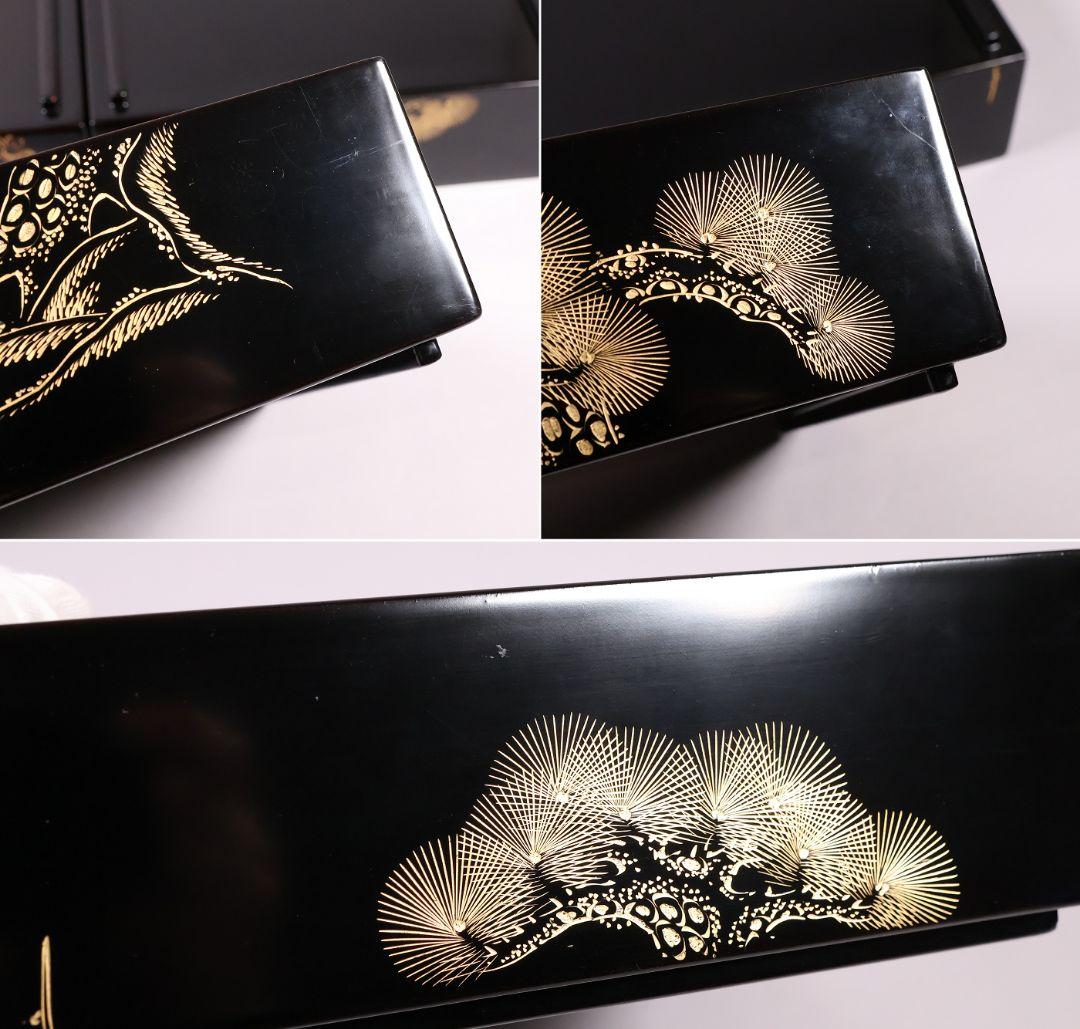 輪島塗 森漆器店 沈金 丸に蔦家紋 松竹梅 五段重箱 黒 朱 木製【MB57】