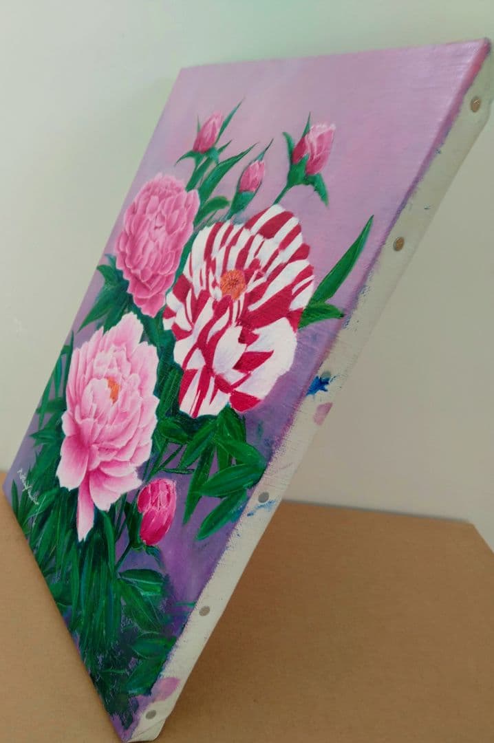 油絵　百花王（牡丹）洋画家・池畠史幸　新作肉筆画