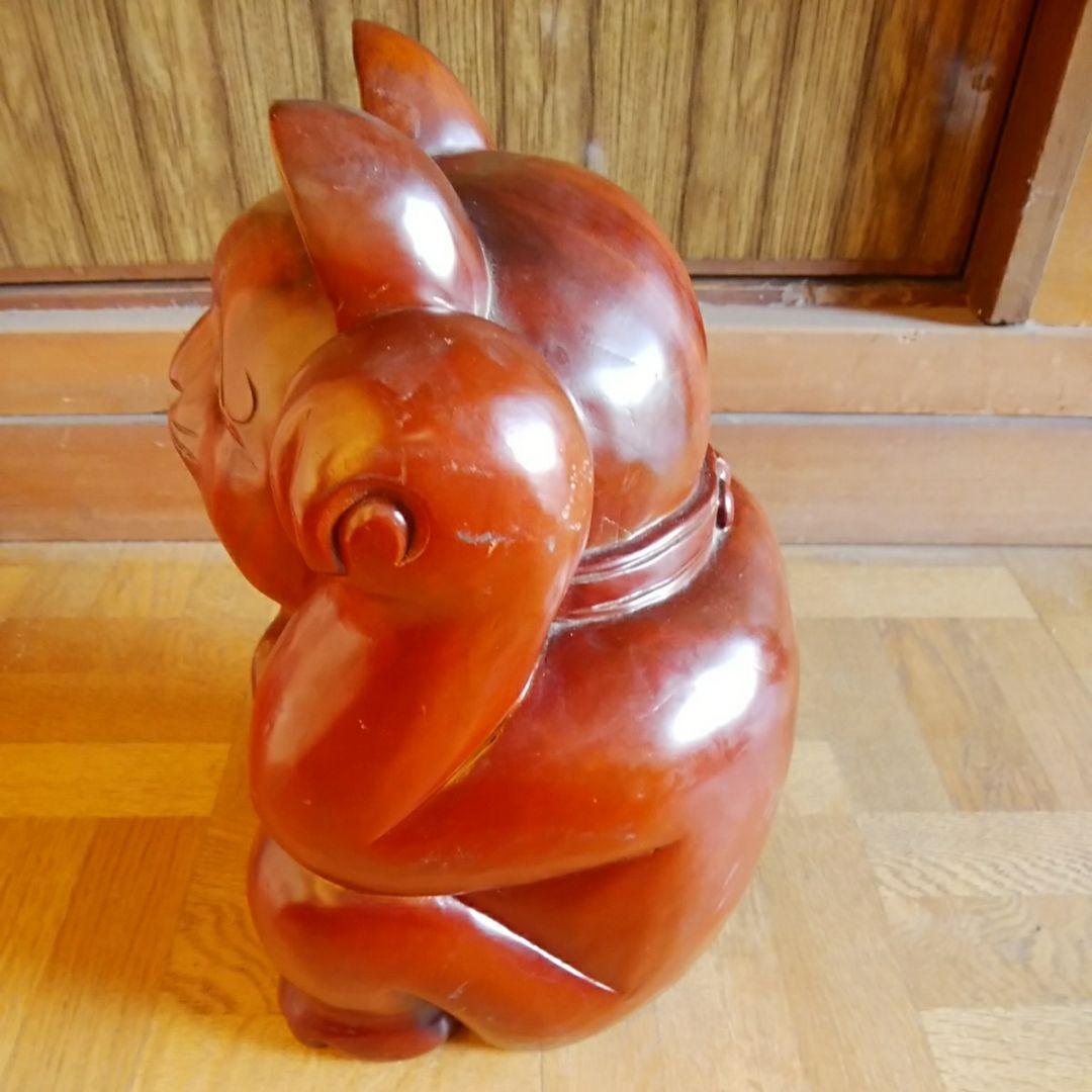 値下げ　木彫り　招き猫　約30センチ