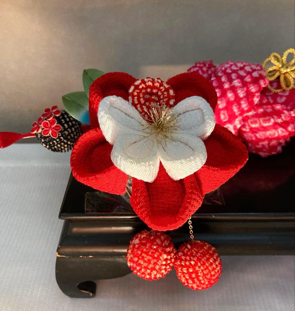 専用　成人式　卒業式　七五三　かづら清　八重梅　Uピン簪　玉簪　房飾り　赤鹿の子