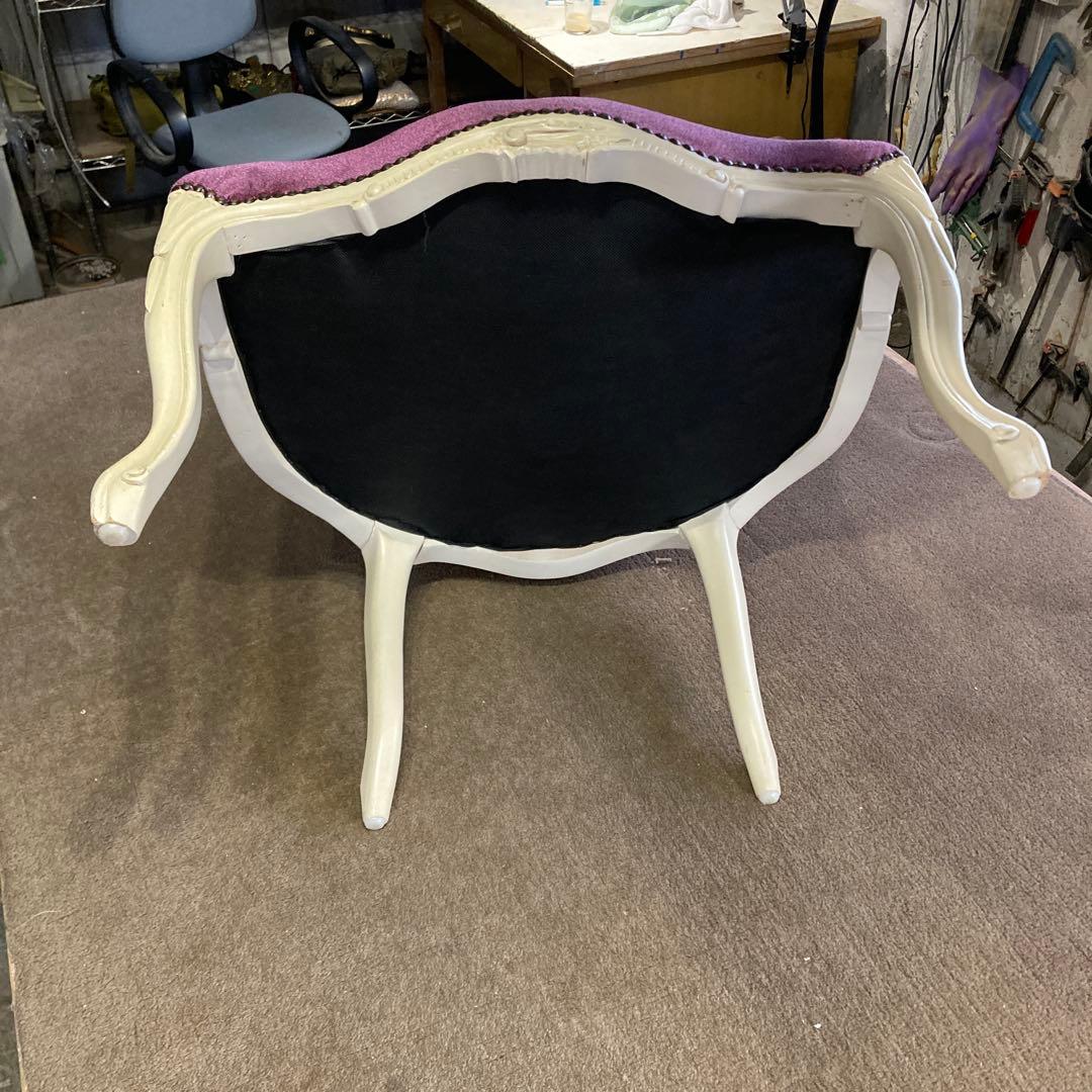 ケ*ブ様 ロココ調 猫脚 アームチェア 木彫 白と紫 B