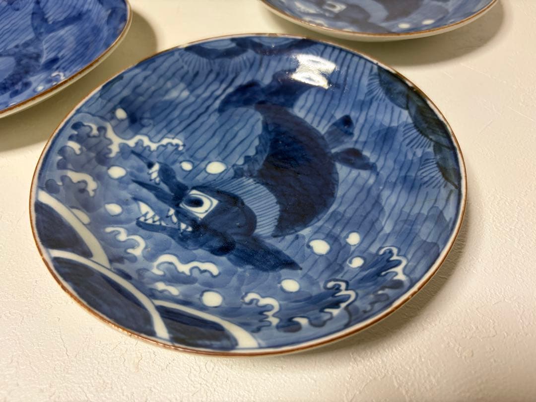 中国古玩　新渡 染付　皿　在銘　唐物 時代物 6枚セット　鯱鉾